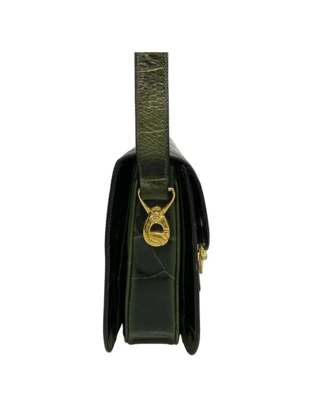 ★SOLD★ Celine Shoulder Bag Dark Green Embossed Leather - Picture 2 of 15